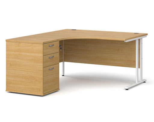 Maestro 25 - Ergonomic Left Hand Desk with Cantilever Frame and Pedestal - White Frame.