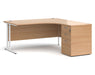 Maestro 25 - Ergonomic Right Hand Desk with Cantilever Frame and Pedestal - White Frame.