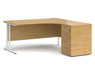 Maestro 25 - Ergonomic Right Hand Desk with Cantilever Frame and Pedestal - White Frame.