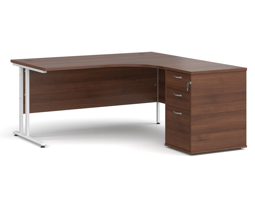 Maestro 25 - Ergonomic Right Hand Desk with Cantilever Frame and Pedestal - White Frame.