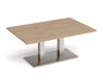 Eros - Rectangular Coffee Table with Flat Brushed Steel Rectangular Base and Twin Uprights - Brushed Steel Frame.