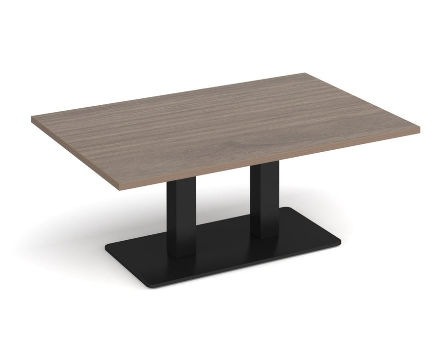 Eros - Rectangular Coffee Table with Flat Brushed Steel Rectangular Base and Twin Uprights - Black Frame.