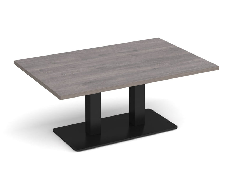 Eros - Rectangular Coffee Table with Flat Brushed Steel Rectangular Base and Twin Uprights - Black Frame.