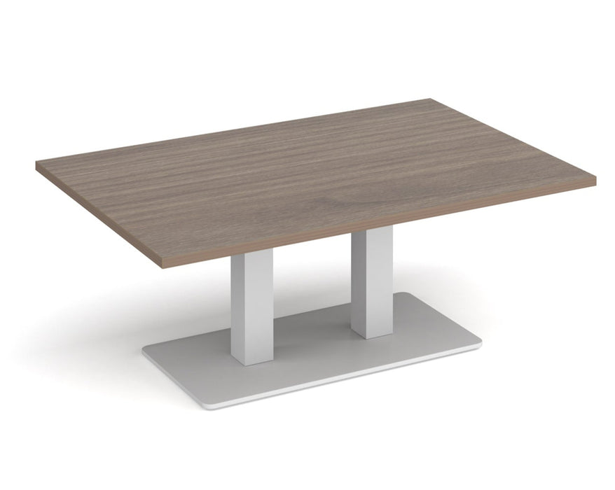 Eros - Rectangular Coffee Table with Flat Brushed Steel Rectangular Base and Twin Uprights - White Frame.