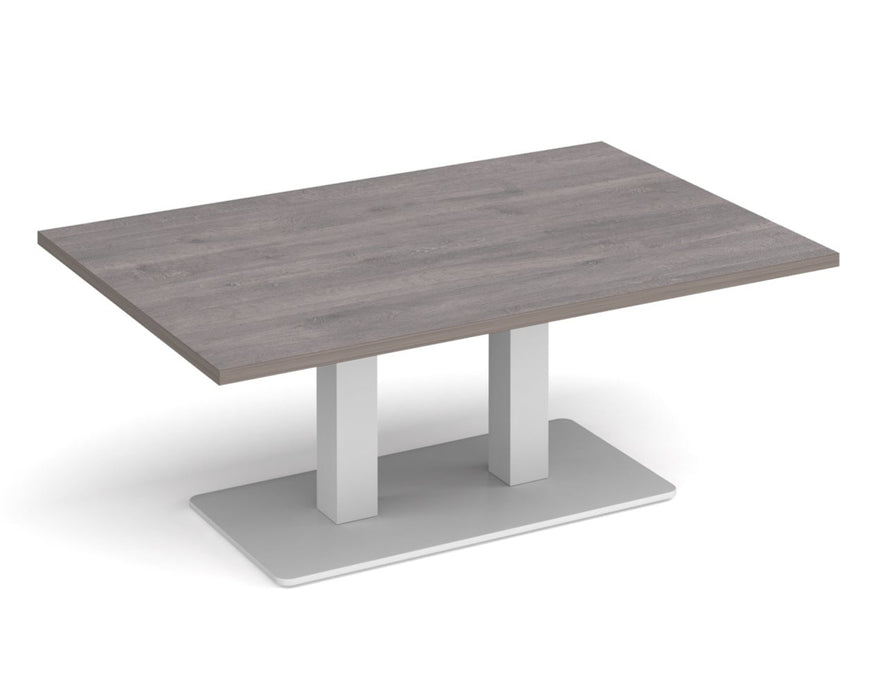 Eros - Rectangular Coffee Table with Flat Brushed Steel Rectangular Base and Twin Uprights - White Frame.