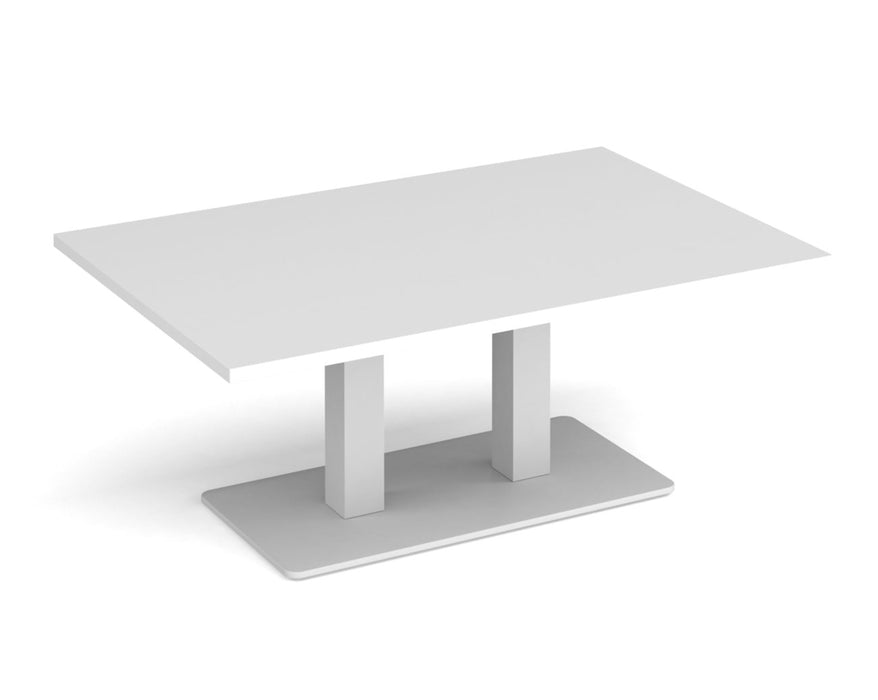 Eros - Rectangular Coffee Table with Flat Brushed Steel Rectangular Base and Twin Uprights - White Frame.