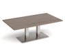 Eros - Rectangular Coffee Table with Flat Brushed Steel Rectangular Base and Twin Uprights - Brushed Steel Frame.