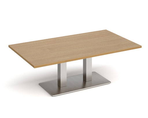 Eros - Rectangular Coffee Table with Flat Brushed Steel Rectangular Base and Twin Uprights - Brushed Steel Frame.