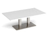 Eros - Rectangular Coffee Table with Flat Brushed Steel Rectangular Base and Twin Uprights - Brushed Steel Frame.