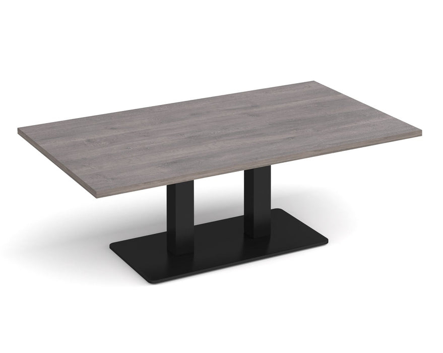 Eros - Rectangular Coffee Table with Flat Brushed Steel Rectangular Base and Twin Uprights - Black Frame.