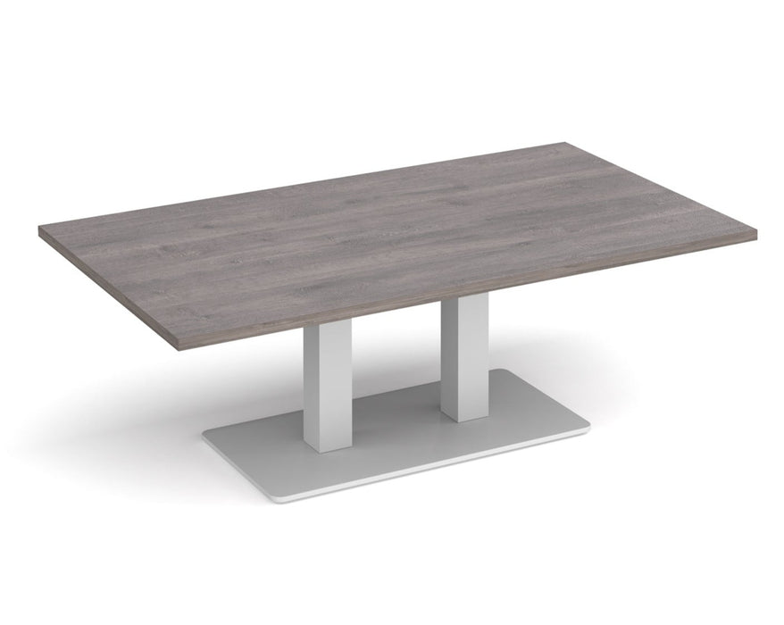 Eros - Rectangular Coffee Table with Flat Brushed Steel Rectangular Base and Twin Uprights - White Frame.