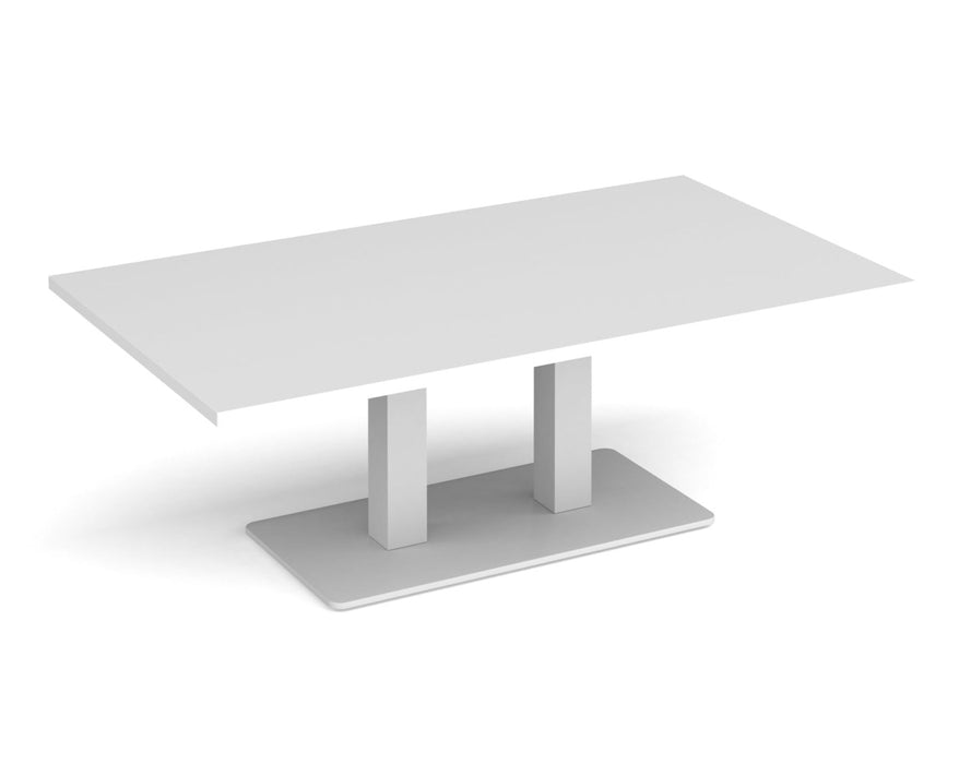 Eros - Rectangular Coffee Table with Flat Brushed Steel Rectangular Base and Twin Uprights - White Frame.