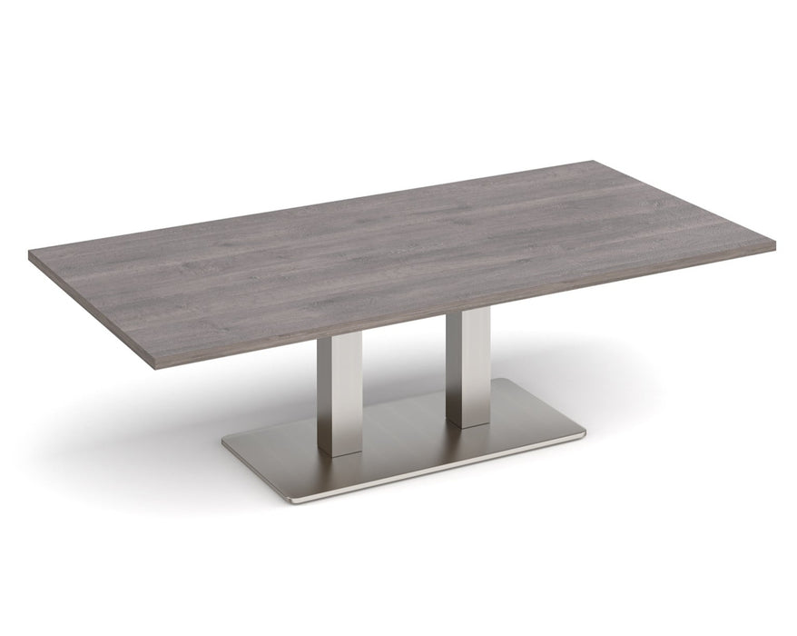 Eros - Rectangular Coffee Table with Flat Brushed Steel Rectangular Base and Twin Uprights - Brushed Steel Frame.