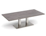 Eros - Rectangular Coffee Table with Flat Brushed Steel Rectangular Base and Twin Uprights - Brushed Steel Frame.