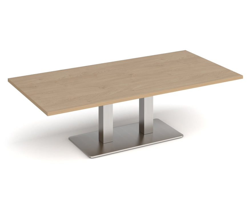 Eros - Rectangular Coffee Table with Flat Brushed Steel Rectangular Base and Twin Uprights - Brushed Steel Frame.