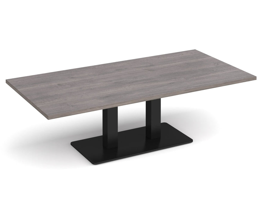 Eros - Rectangular Coffee Table with Flat Brushed Steel Rectangular Base and Twin Uprights - Black Frame.