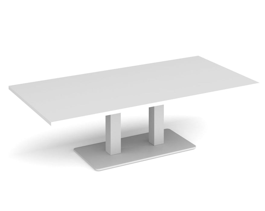 Eros - Rectangular Coffee Table with Flat Brushed Steel Rectangular Base and Twin Uprights - White Frame.