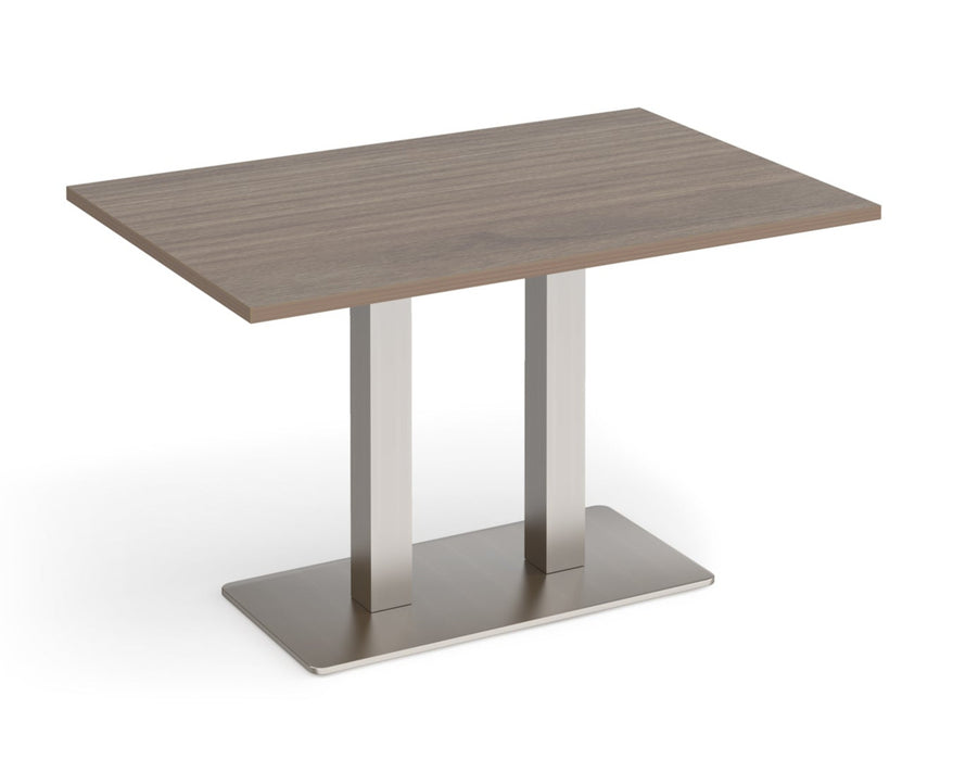 Eros - Rectangular Dining Table with Flat Brushed Steel Rectangular Base and Twin Uprights - Brushed Steel Frame.