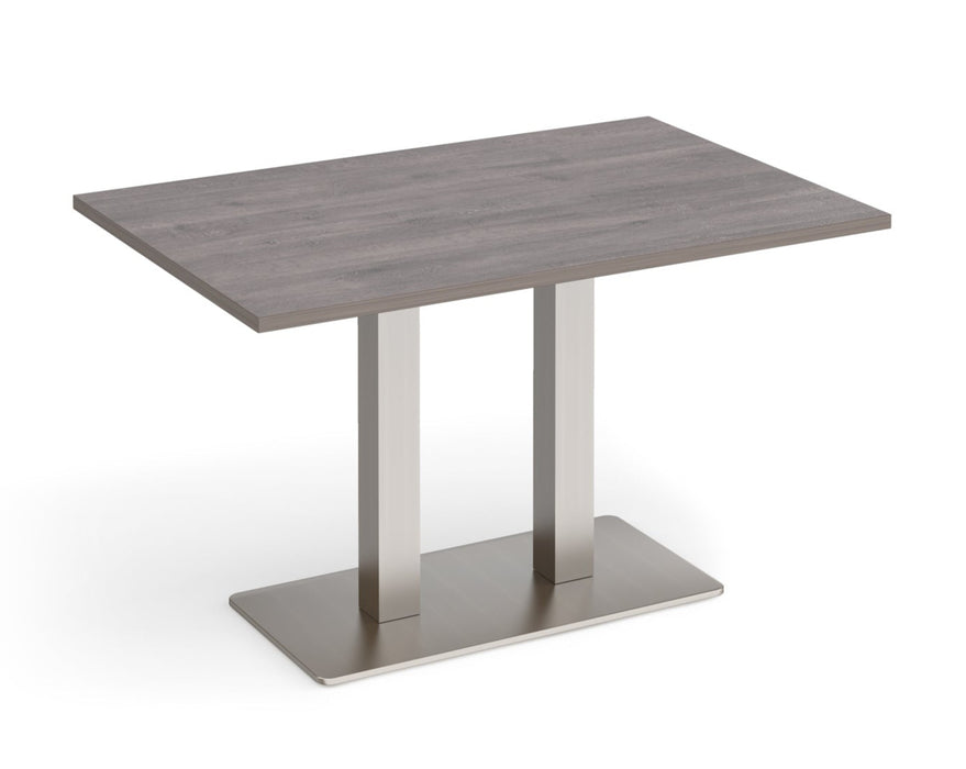 Eros - Rectangular Dining Table with Flat Brushed Steel Rectangular Base and Twin Uprights - Brushed Steel Frame.