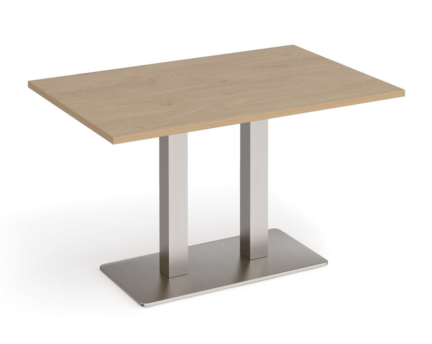 Eros - Rectangular Dining Table with Flat Brushed Steel Rectangular Base and Twin Uprights - Brushed Steel Frame.