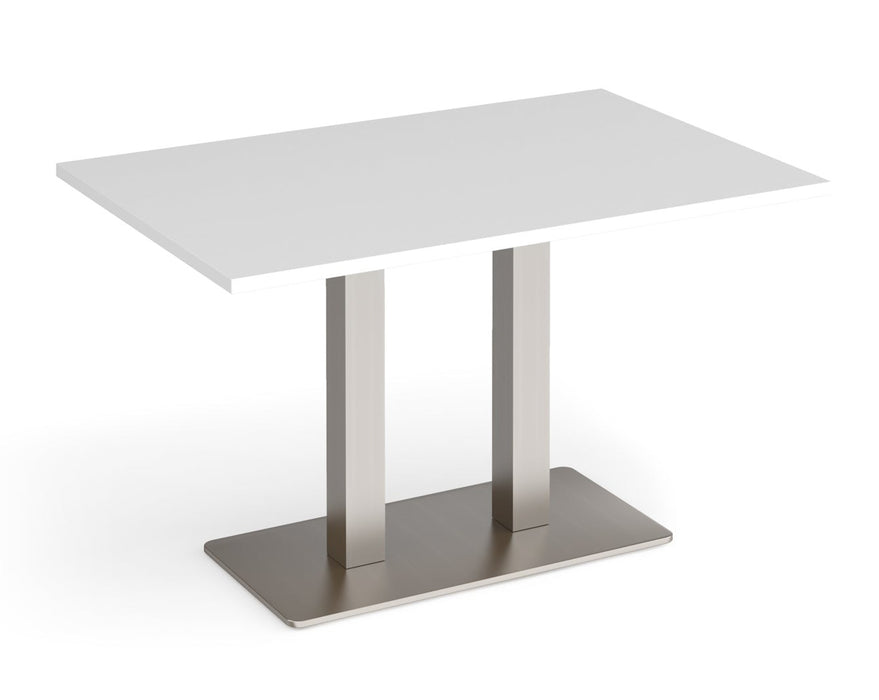 Eros - Rectangular Dining Table with Flat Brushed Steel Rectangular Base and Twin Uprights - Brushed Steel Frame.