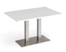 Eros - Rectangular Dining Table with Flat Brushed Steel Rectangular Base and Twin Uprights - Brushed Steel Frame.