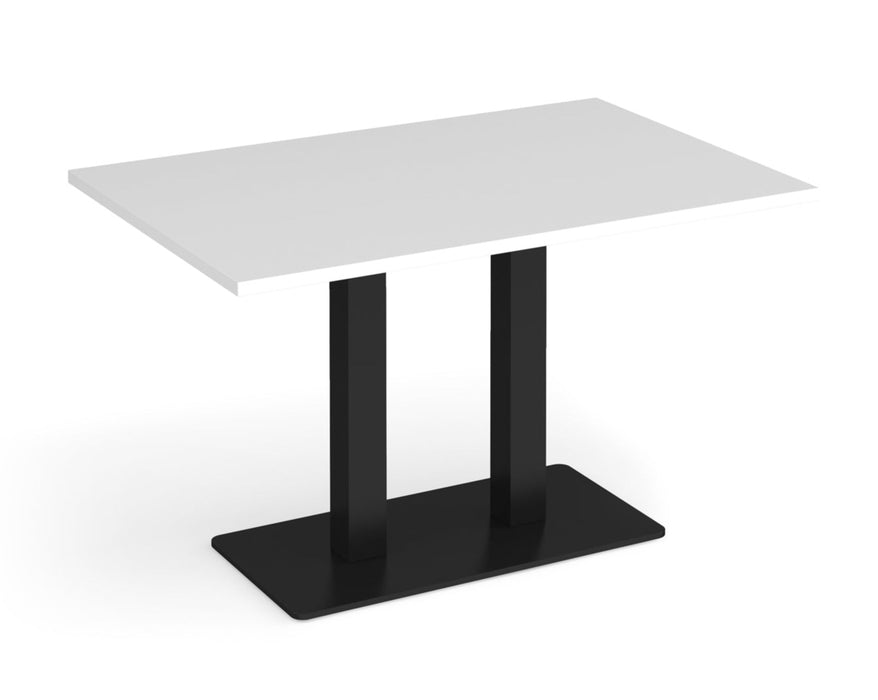 Eros - Rectangular Dining Table with Flat Brushed Steel Rectangular Base and Twin Uprights - Black Frame.