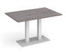 Eros - Rectangular Dining Table with Flat Brushed Steel Rectangular Base and Twin Uprights - White Frame.