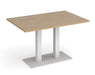 Eros - Rectangular Dining Table with Flat Brushed Steel Rectangular Base and Twin Uprights - White Frame.