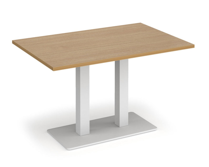 Eros - Rectangular Dining Table with Flat Brushed Steel Rectangular Base and Twin Uprights - White Frame.