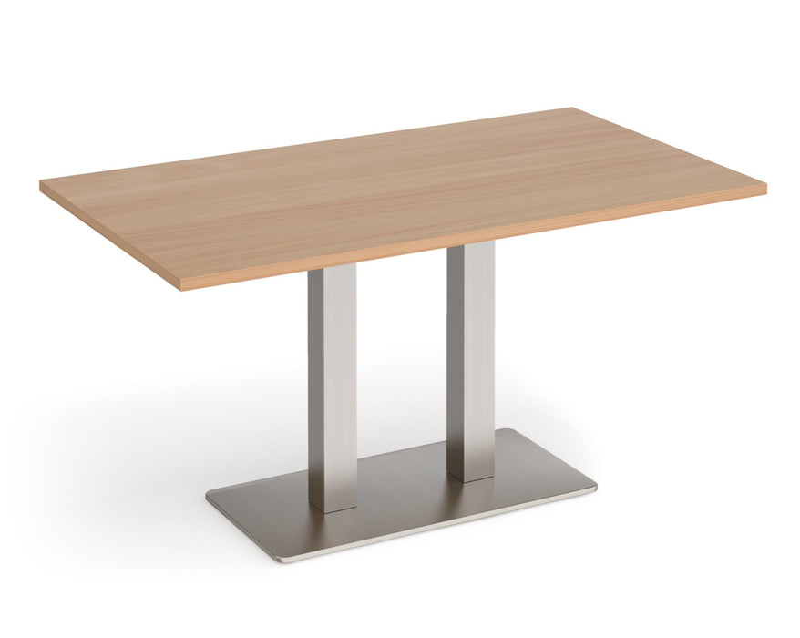 Eros - Rectangular Dining Table with Flat Brushed Steel Rectangular Base and Twin Uprights - Brushed Steel Frame.