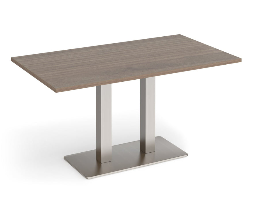 Eros - Rectangular Dining Table with Flat Brushed Steel Rectangular Base and Twin Uprights - Brushed Steel Frame.