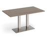 Eros - Rectangular Dining Table with Flat Brushed Steel Rectangular Base and Twin Uprights - Brushed Steel Frame.