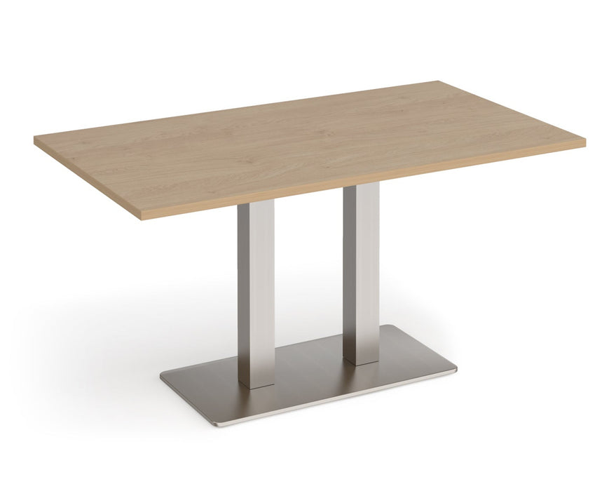 Eros - Rectangular Dining Table with Flat Brushed Steel Rectangular Base and Twin Uprights - Brushed Steel Frame.