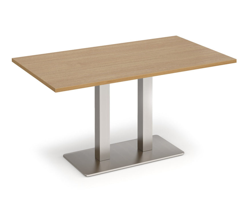 Eros - Rectangular Dining Table with Flat Brushed Steel Rectangular Base and Twin Uprights - Brushed Steel Frame.