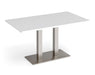 Eros - Rectangular Dining Table with Flat Brushed Steel Rectangular Base and Twin Uprights - Brushed Steel Frame.