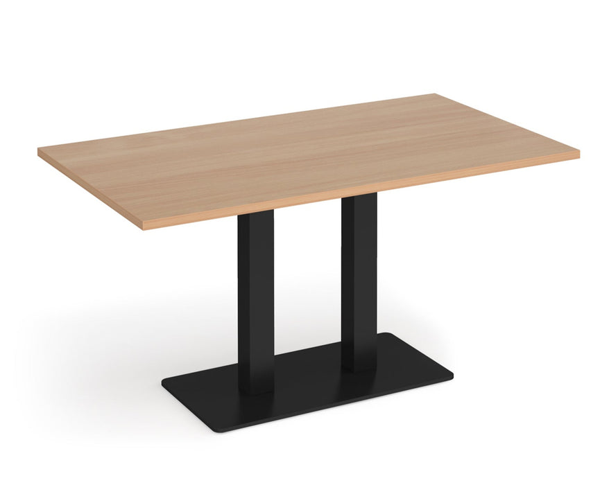 Eros - Rectangular Dining Table with Flat Brushed Steel Rectangular Base and Twin Uprights - Black Frame.