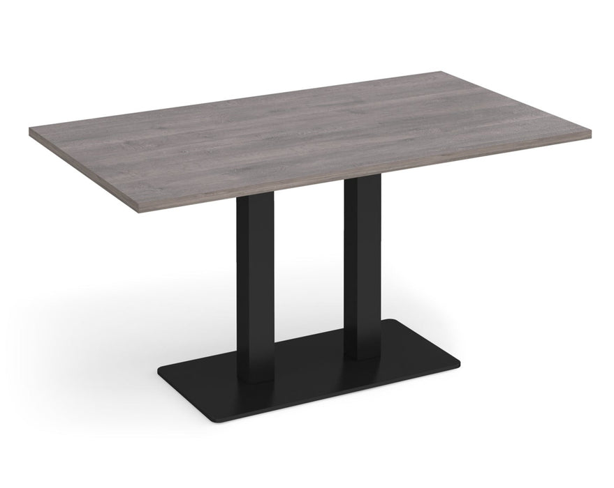 Eros - Rectangular Dining Table with Flat Brushed Steel Rectangular Base and Twin Uprights - Black Frame.