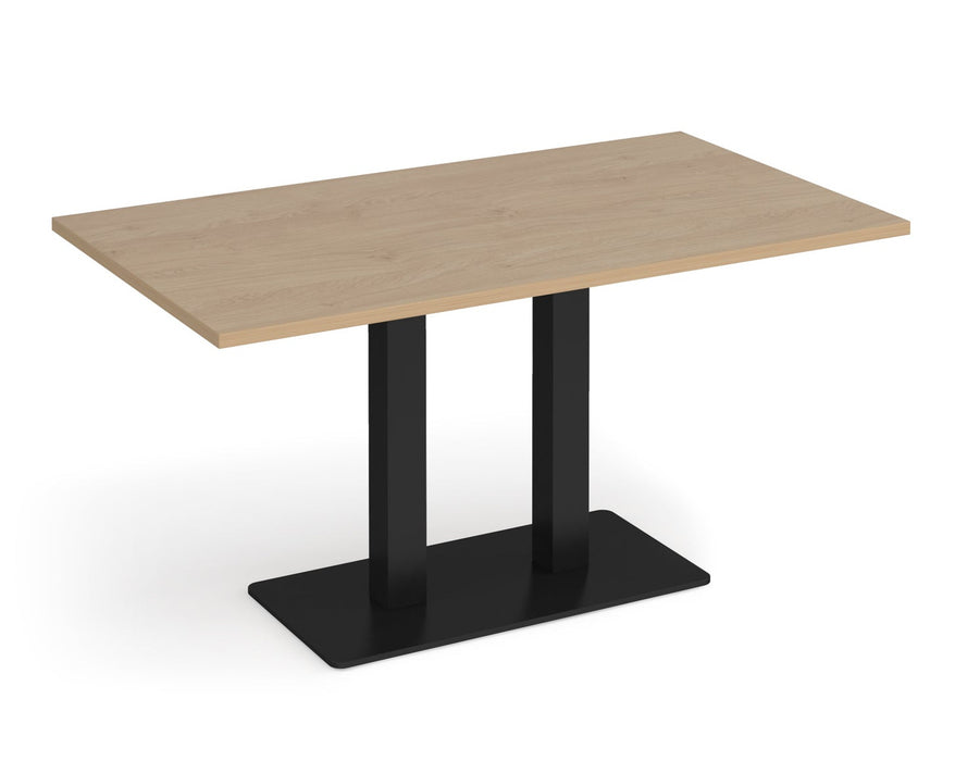 Eros - Rectangular Dining Table with Flat Brushed Steel Rectangular Base and Twin Uprights - Black Frame.