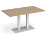 Eros - Rectangular Dining Table with Flat Brushed Steel Rectangular Base and Twin Uprights - White Frame.