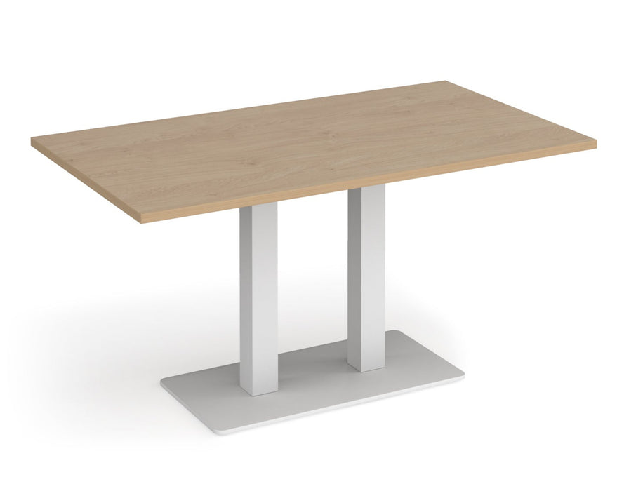 Eros - Rectangular Dining Table with Flat Brushed Steel Rectangular Base and Twin Uprights - White Frame.