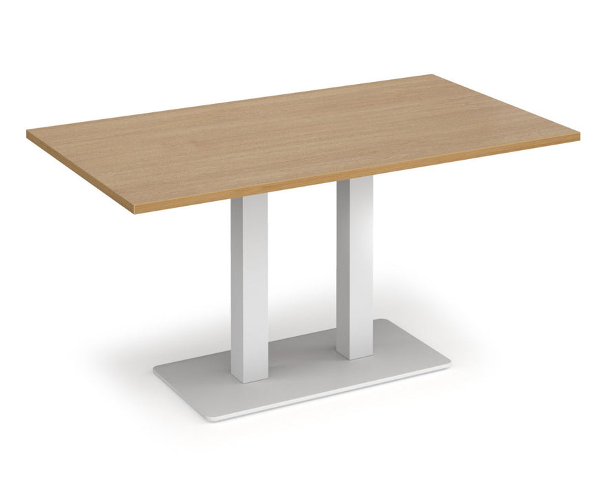 Eros - Rectangular Dining Table with Flat Brushed Steel Rectangular Base and Twin Uprights - White Frame.