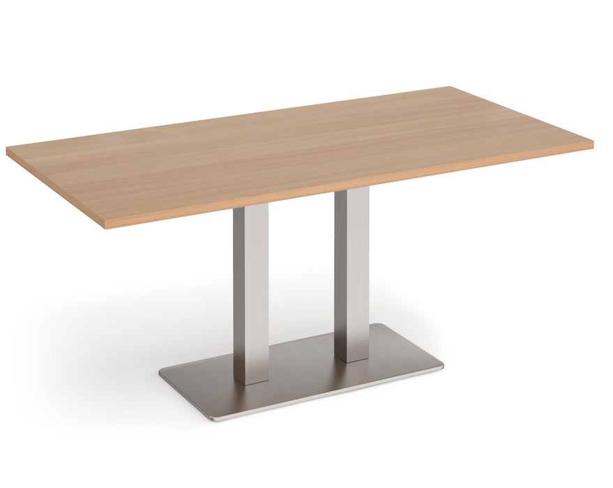 Eros - Rectangular Dining Table with Flat Brushed Steel Rectangular Base and Twin Uprights - Brushed Steel Frame.