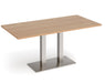 Eros - Rectangular Dining Table with Flat Brushed Steel Rectangular Base and Twin Uprights - Brushed Steel Frame.