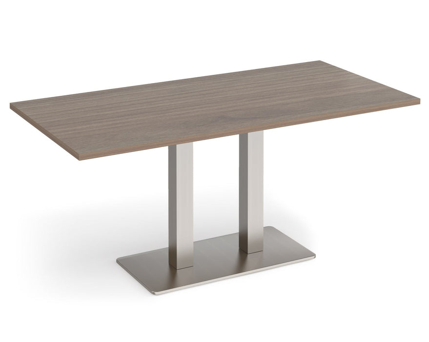 Eros - Rectangular Dining Table with Flat Brushed Steel Rectangular Base and Twin Uprights - Brushed Steel Frame.