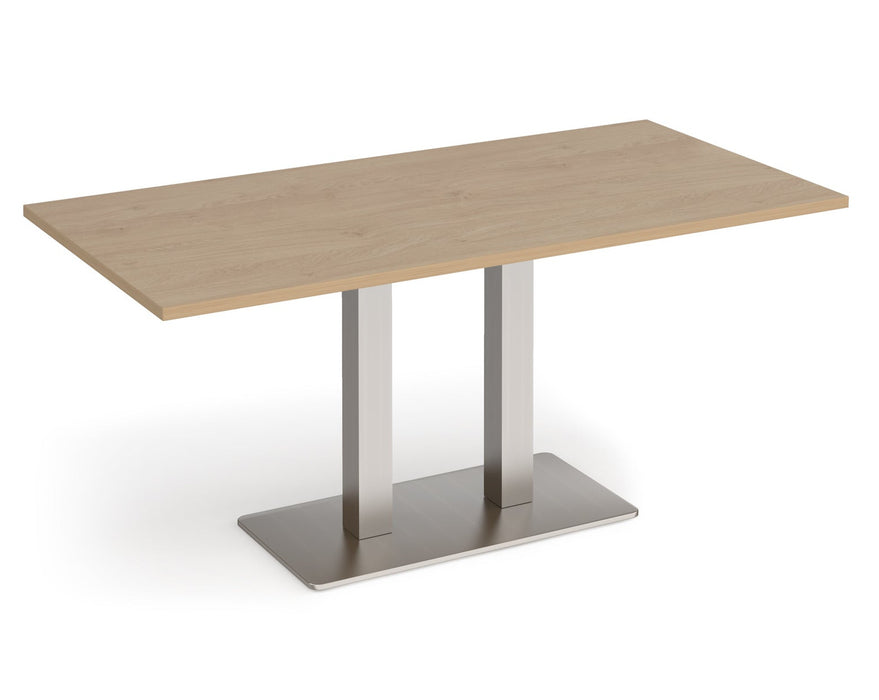 Eros - Rectangular Dining Table with Flat Brushed Steel Rectangular Base and Twin Uprights - Brushed Steel Frame.