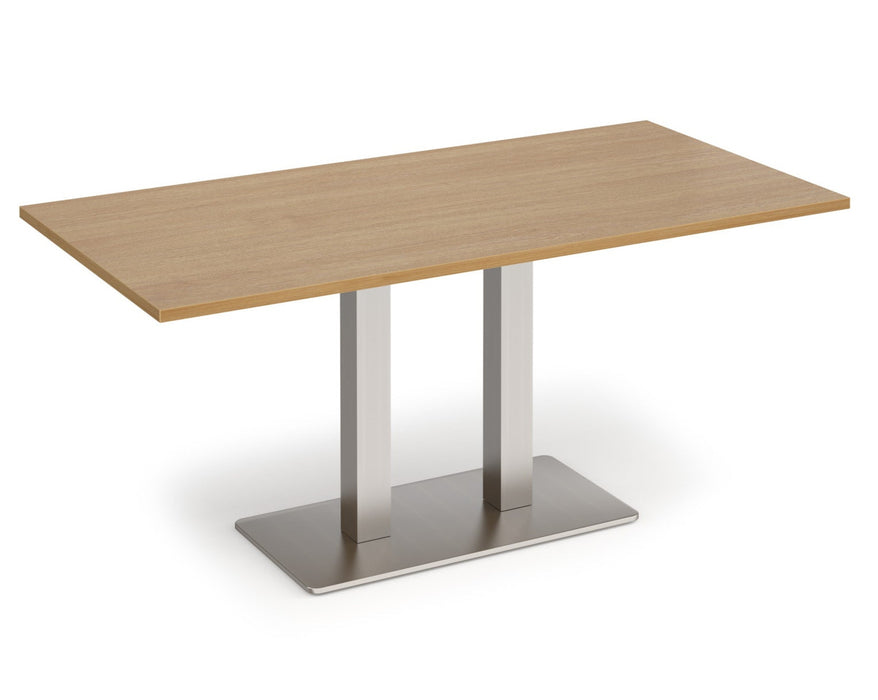 Eros - Rectangular Dining Table with Flat Brushed Steel Rectangular Base and Twin Uprights - Brushed Steel Frame.