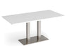 Eros - Rectangular Dining Table with Flat Brushed Steel Rectangular Base and Twin Uprights - Brushed Steel Frame.