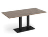 Eros - Rectangular Dining Table with Flat Brushed Steel Rectangular Base and Twin Uprights - Black Frame.