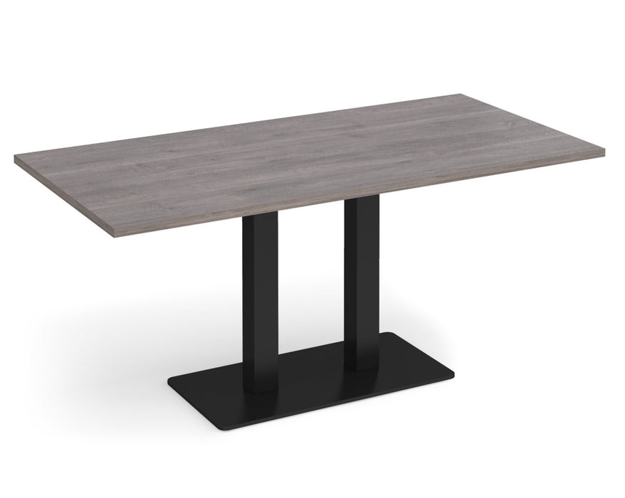 Eros - Rectangular Dining Table with Flat Brushed Steel Rectangular Base and Twin Uprights - Black Frame.